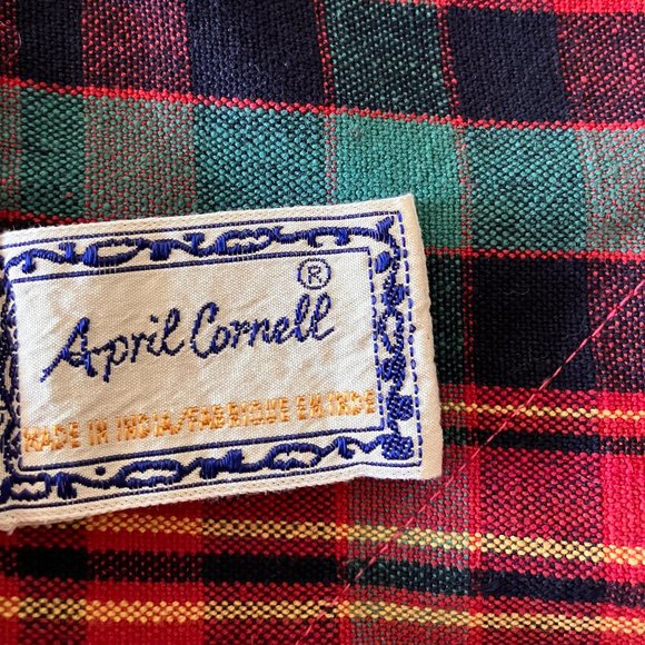 Vintage April Cornell Double Sided Holiday Tablecloth featuring Plaid and Flower - Picture 3 of 9